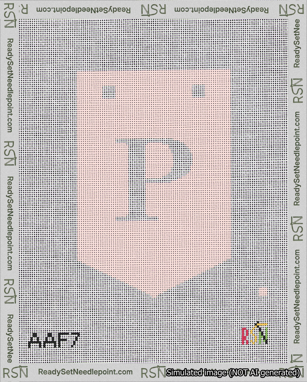 A taped needlepoint canvas with the design: Banner 18 mesh count Pointed P White on Pink.