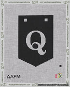 A taped needlepoint canvas with the design: Banner 18 mesh count Pointed Q White on Black.
