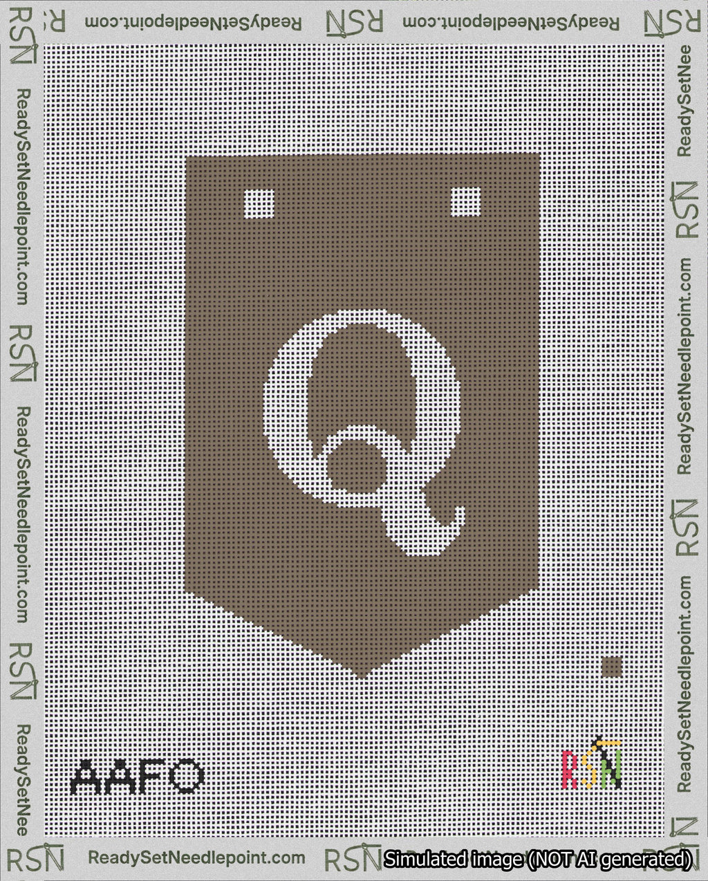 A taped needlepoint canvas with the design: Banner 18 mesh count Pointed Q White on Brown.