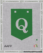 A taped needlepoint canvas with the design: Banner 18 mesh count Pointed Q White on Green.