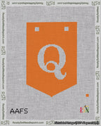 A taped needlepoint canvas with the design: Banner 18 mesh count Pointed Q White on Orange.
