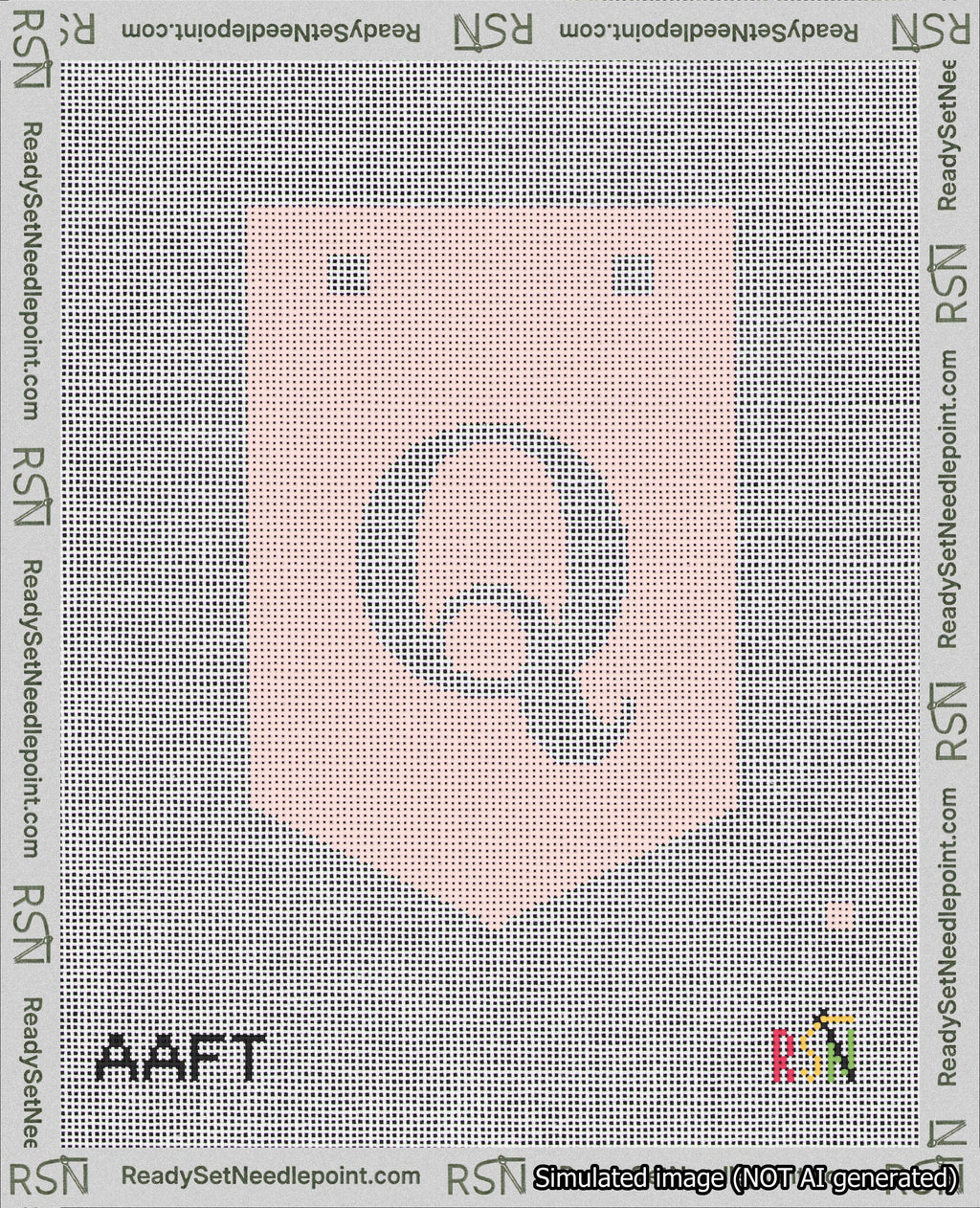 A taped needlepoint canvas with the design: Banner 18 mesh count Pointed Q White on Pink.