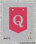A taped needlepoint canvas with the design: Banner 18 mesh count Pointed Q White on Red.