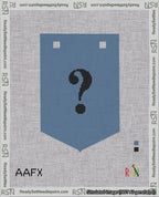 A taped needlepoint canvas with the design: Banner 18 mesh count Pointed Question Black on Blue.