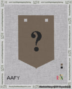 A taped needlepoint canvas with the design: Banner 18 mesh count Pointed Question Black on Brown.