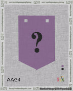A taped needlepoint canvas with the design: Banner 18 mesh count Pointed Question Black on Purple.
