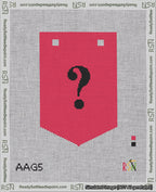 A taped needlepoint canvas with the design: Banner 18 mesh count Pointed Question Black on Red.