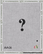 A taped needlepoint canvas with the design: Banner 18 mesh count Pointed Question Black on White.
