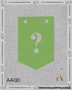A taped needlepoint canvas with the design: Banner 18 mesh count Pointed Question White on Light Green.