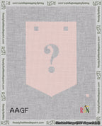 A taped needlepoint canvas with the design: Banner 18 mesh count Pointed Question White on Pink.