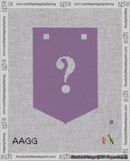 A taped needlepoint canvas with the design: Banner 18 mesh count Pointed Question White on Purple.