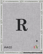 A taped needlepoint canvas with the design: Banner 18 mesh count Pointed R Black on White.