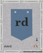 A taped needlepoint canvas with the design: Banner 18 mesh count Pointed rd Black on Blue.