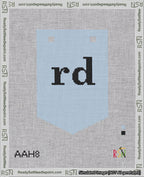 A taped needlepoint canvas with the design: Banner 18 mesh count Pointed rd Black on Light Blue.
