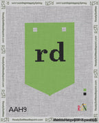 A taped needlepoint canvas with the design: Banner 18 mesh count Pointed rd Black on Light Green.