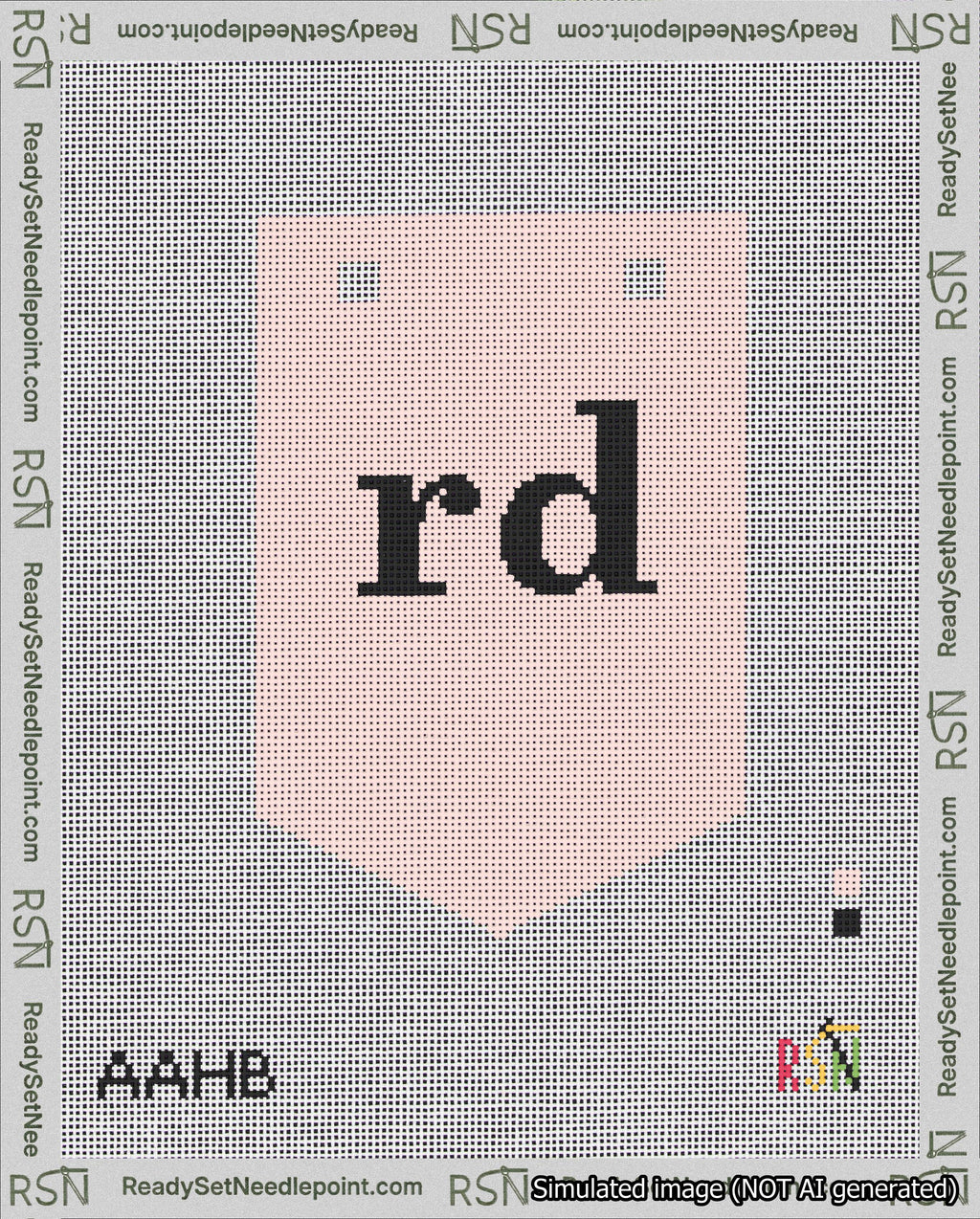 A taped needlepoint canvas with the design: Banner 18 mesh count Pointed rd Black on Pink.