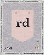 A taped needlepoint canvas with the design: Banner 18 mesh count Pointed rd Black on Pink.