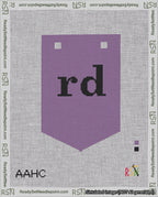 A taped needlepoint canvas with the design: Banner 18 mesh count Pointed rd Black on Purple.