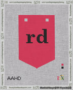 A taped needlepoint canvas with the design: Banner 18 mesh count Pointed rd Black on Red.