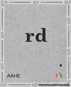 A taped needlepoint canvas with the design: Banner 18 mesh count Pointed rd Black on White.