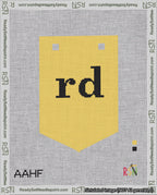 A taped needlepoint canvas with the design: Banner 18 mesh count Pointed rd Black on Yellow.