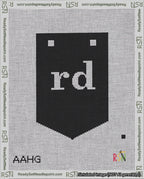 A taped needlepoint canvas with the design: Banner 18 mesh count Pointed rd White on Black.