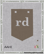 A taped needlepoint canvas with the design: Banner 18 mesh count Pointed rd White on Brown.