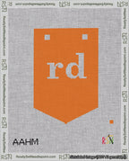 A taped needlepoint canvas with the design: Banner 18 mesh count Pointed rd White on Orange.