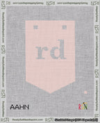 A taped needlepoint canvas with the design: Banner 18 mesh count Pointed rd White on Pink.