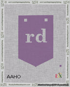 A taped needlepoint canvas with the design: Banner 18 mesh count Pointed rd White on Purple.