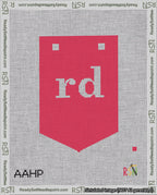 A taped needlepoint canvas with the design: Banner 18 mesh count Pointed rd White on Red.