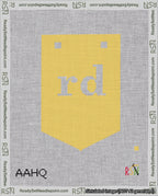 A taped needlepoint canvas with the design: Banner 18 mesh count Pointed rd White on Yellow.