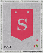 A taped needlepoint canvas with the design: Banner 18 mesh count Pointed S White on Red.