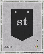 A taped needlepoint canvas with the design: Banner 18 mesh count Pointed st White on Black.