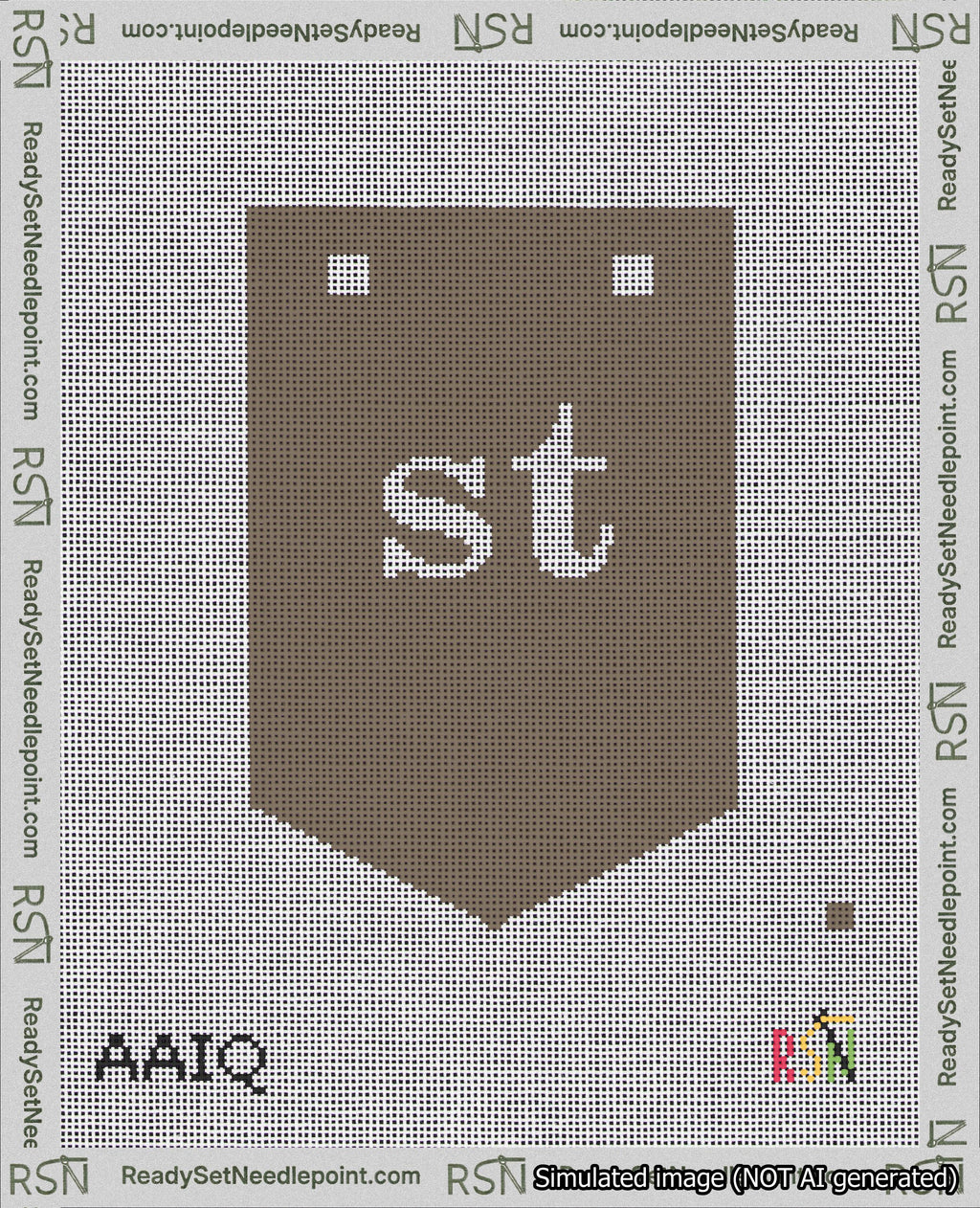 A taped needlepoint canvas with the design: Banner 18 mesh count Pointed st White on Brown.