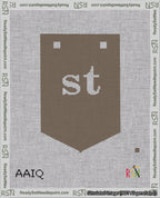 A taped needlepoint canvas with the design: Banner 18 mesh count Pointed st White on Brown.