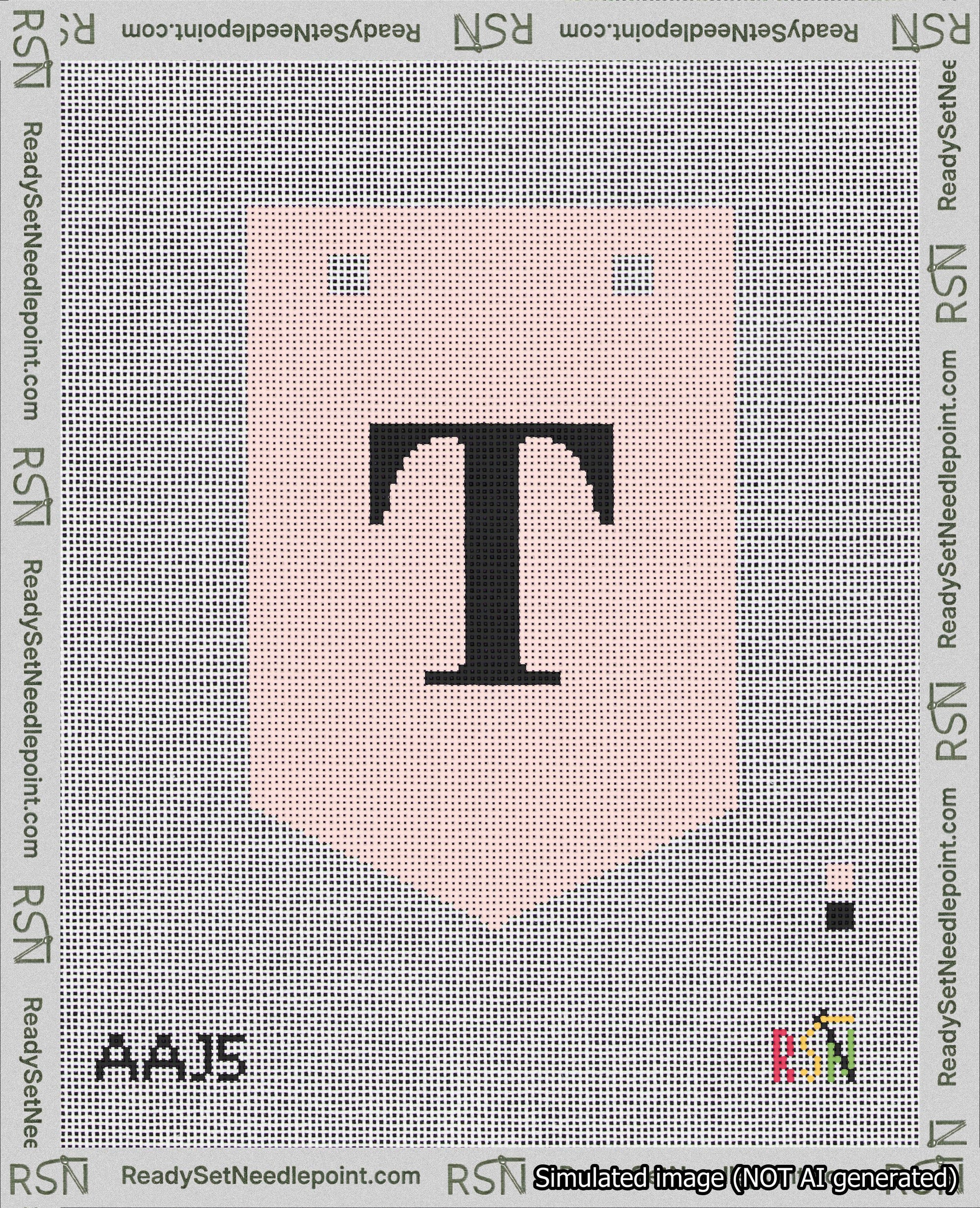 A taped needlepoint canvas with the design: Banner 18 mesh count Pointed T Black on Pink.
