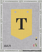 A taped needlepoint canvas with the design: Banner 18 mesh count Pointed T Black on Yellow.