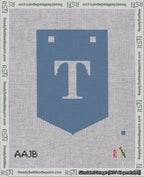 A taped needlepoint canvas with the design: Banner 18 mesh count Pointed T White on Blue.