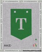 A taped needlepoint canvas with the design: Banner 18 mesh count Pointed T White on Green.