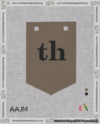 A taped needlepoint canvas with the design: Banner 18 mesh count Pointed th Black on Brown.
