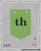 A taped needlepoint canvas with the design: Banner 18 mesh count Pointed th Black on Light Green.