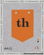 A taped needlepoint canvas with the design: Banner 18 mesh count Pointed th Black on Orange.