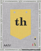 A taped needlepoint canvas with the design: Banner 18 mesh count Pointed th Black on Yellow.