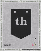 A taped needlepoint canvas with the design: Banner 18 mesh count Pointed th White on Black.