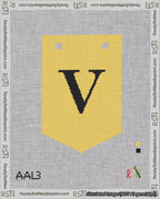 A taped needlepoint canvas with the design: Banner 18 mesh count Pointed V Black on Yellow.