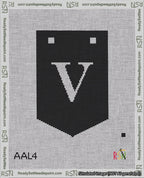 A taped needlepoint canvas with the design: Banner 18 mesh count Pointed V White on Black.
