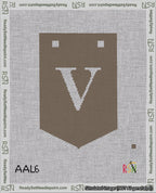 A taped needlepoint canvas with the design: Banner 18 mesh count Pointed V White on Brown.