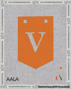 A taped needlepoint canvas with the design: Banner 18 mesh count Pointed V White on Orange.