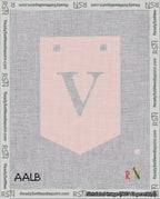 A taped needlepoint canvas with the design: Banner 18 mesh count Pointed V White on Pink.